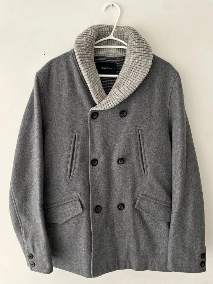 Wings + Horns Men's Wool Double Breasted Gray Jacket Size M