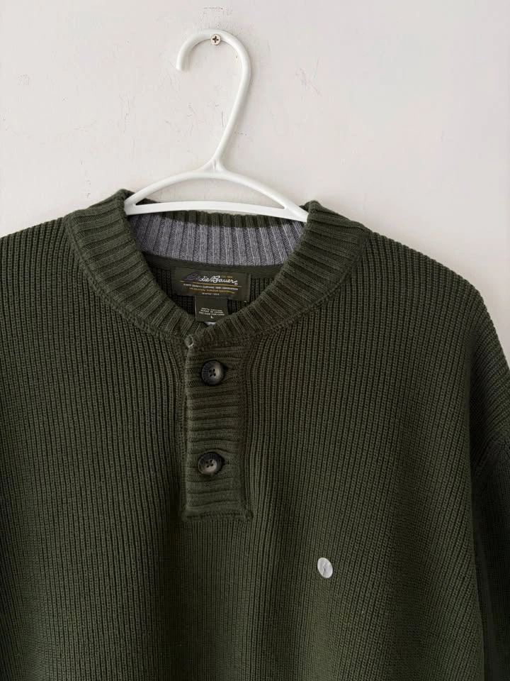 Vintage Eddie Bauer Green Henley Knit Sweater Size L NEW - photo 2