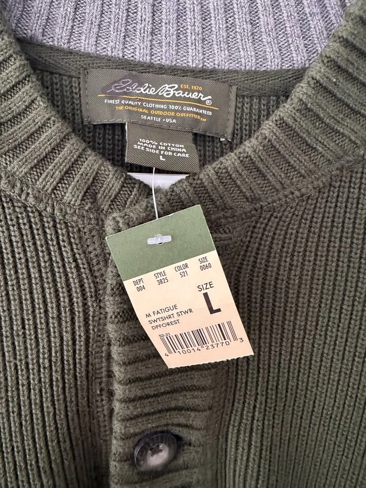 Vintage Eddie Bauer Green Henley Knit Sweater Size L NEW - photo 3