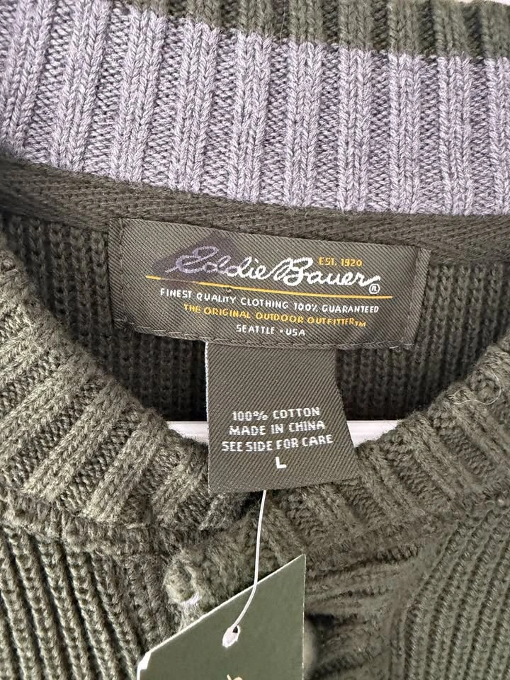 Vintage Eddie Bauer Green Henley Knit Sweater Size L NEW - photo 5