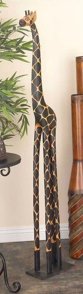 2 Hand-carved Wooden Giraffe Statues (4ft & 5ft) - photo 4