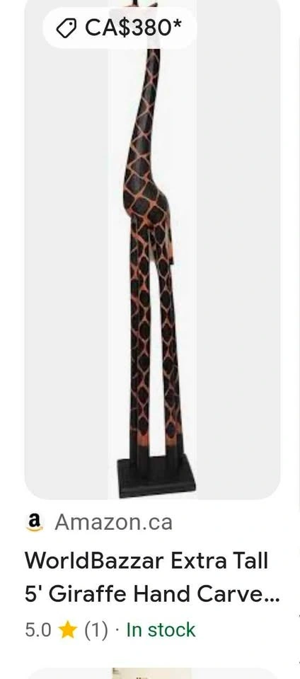 2 Hand-carved Wooden Giraffe Statues (4ft & 5ft) - photo 5