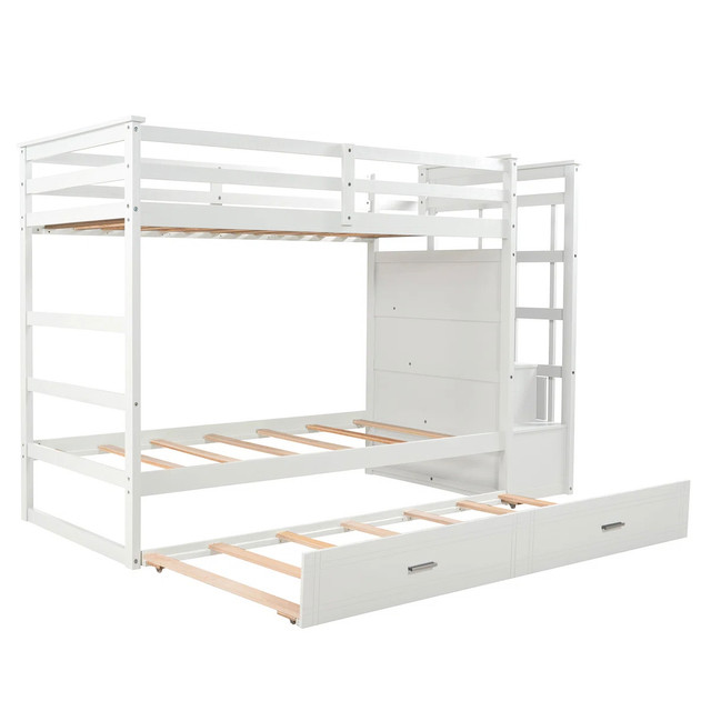 Twin Over Twin Bunk Bed with Drawers, Trundle & Stair