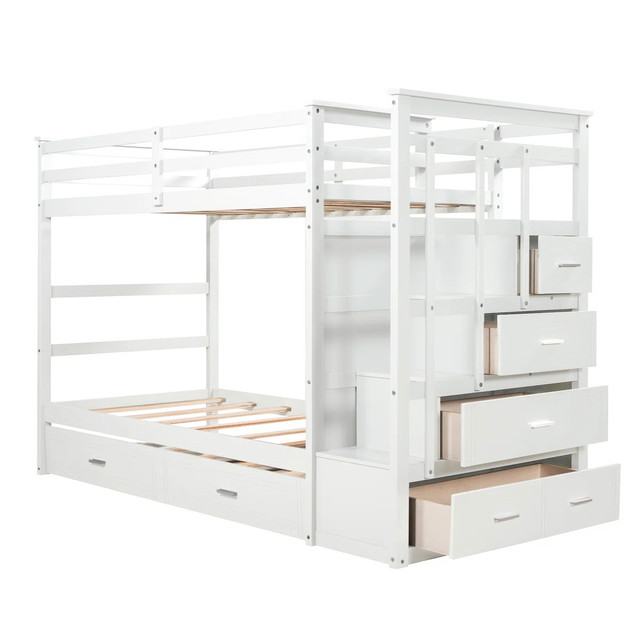 Twin Over Twin Bunk Bed with Drawers, Trundle & Stair - photo 3