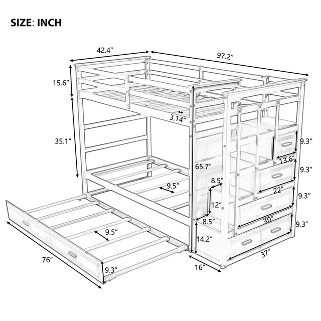 Twin Over Twin Bunk Bed with Drawers, Trundle & Stair - photo 4