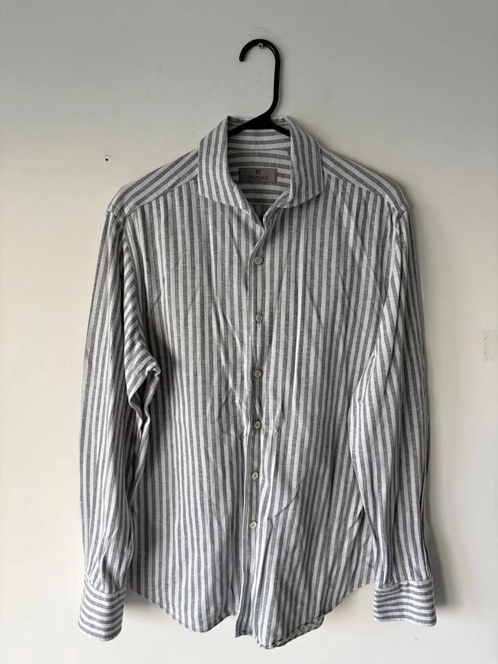 Canali Striped Button Down 100% Cotton Shirt Size L