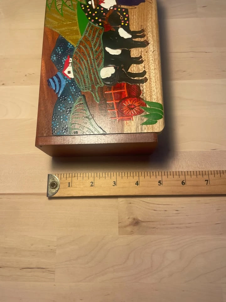 Vintage Costa Rica Hand Painted Wood Jewelry Box 8x5 - photo 2