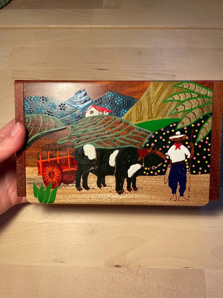 Vintage Costa Rica Hand Painted Wood Jewelry Box 8x5 - photo 5