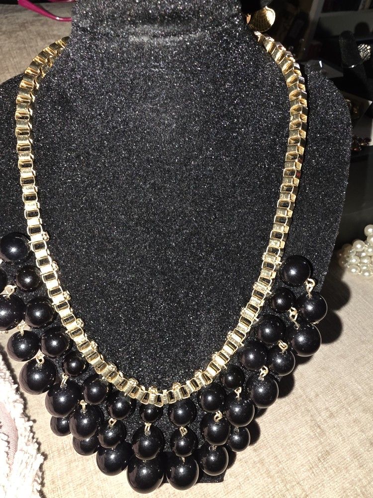 Vintage Black Onyx Chain with Gold Links