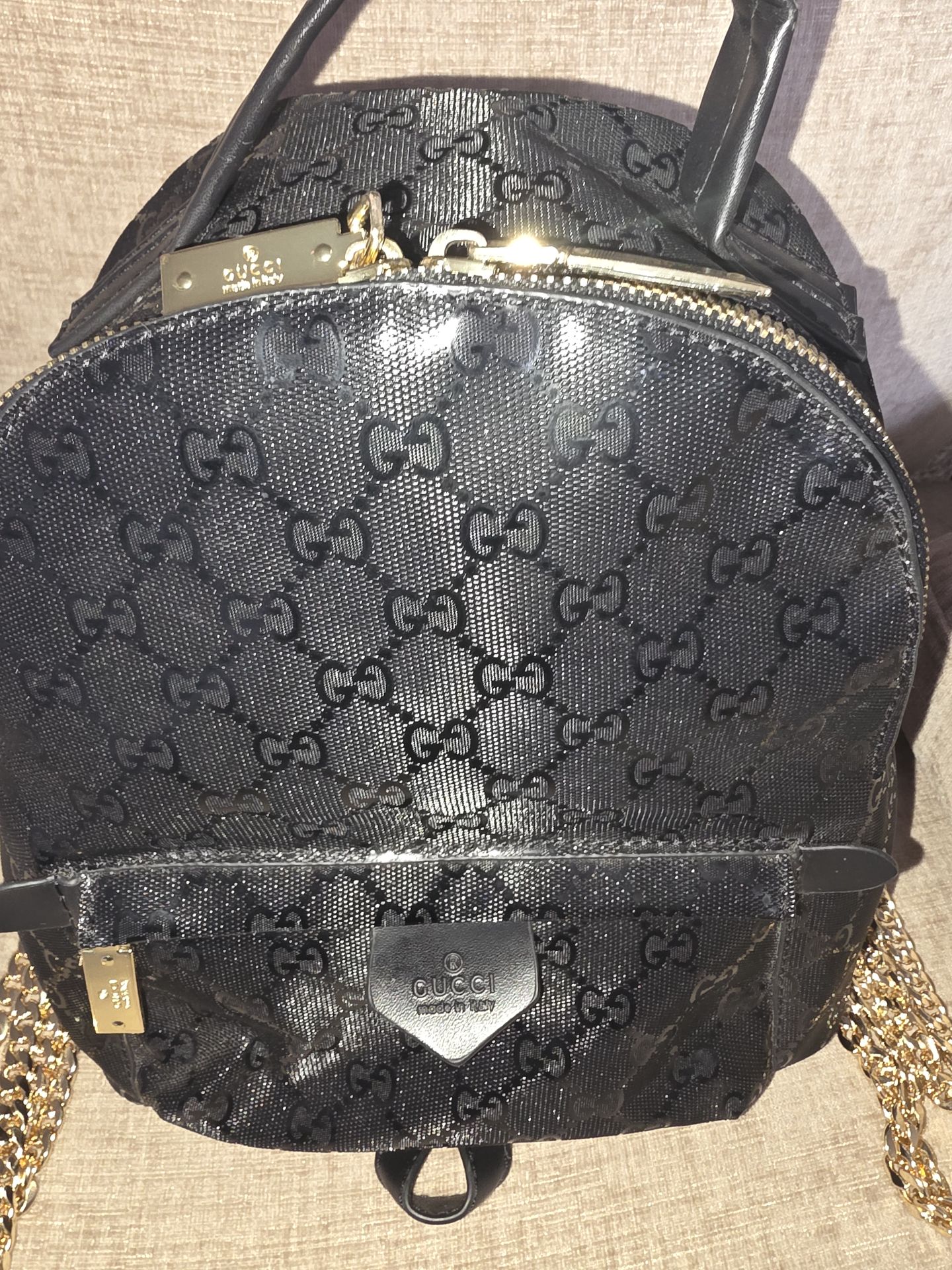 Gucci Backpack w/ gold chain straps