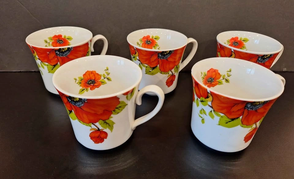 Red Poppy cups Dulevo Дулево Russian 5 cups 200 ml - photo 2