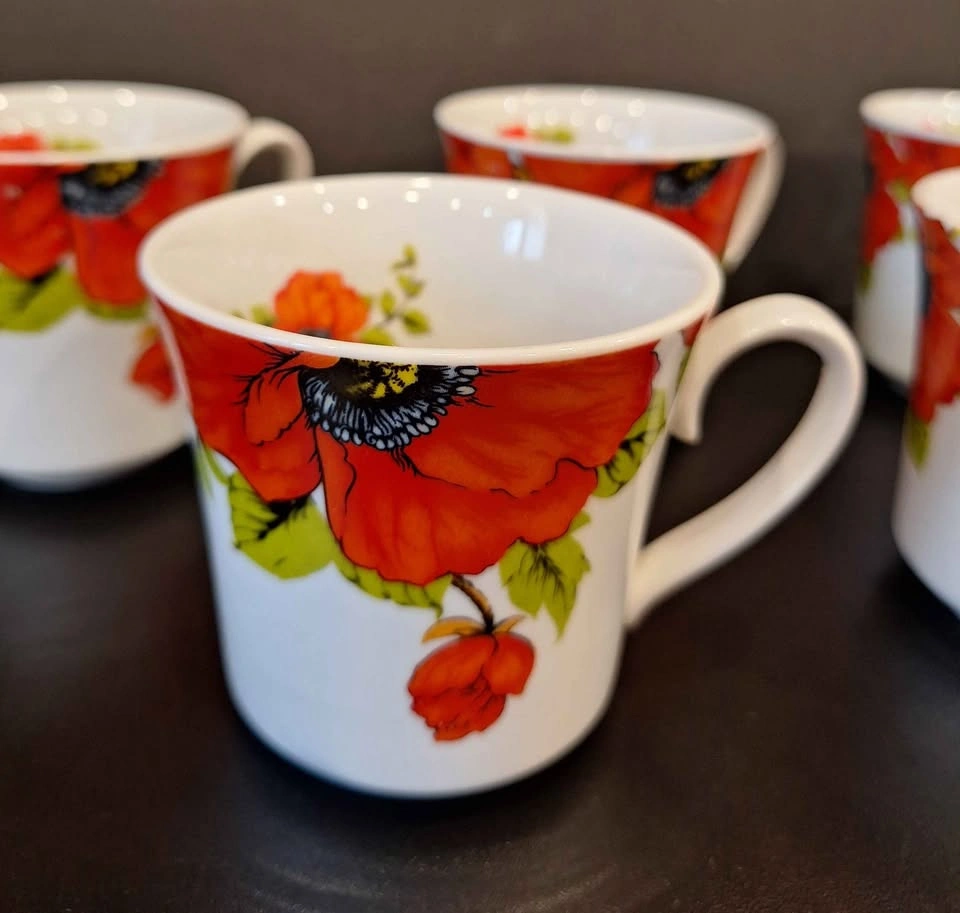 Red Poppy cups Dulevo Дулево Russian 5 cups 200 ml - photo 5
