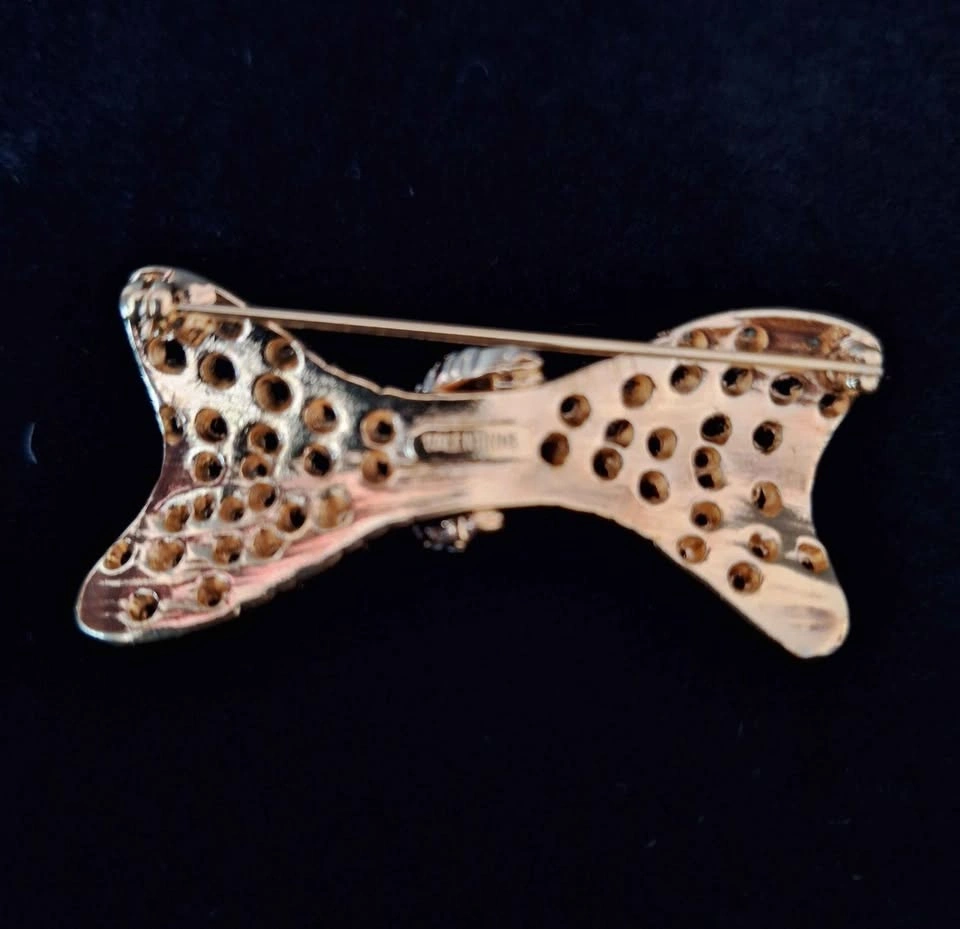 Valentino Crystal Bow Brooch Pin - Gold Tone Rhinestones - photo 3