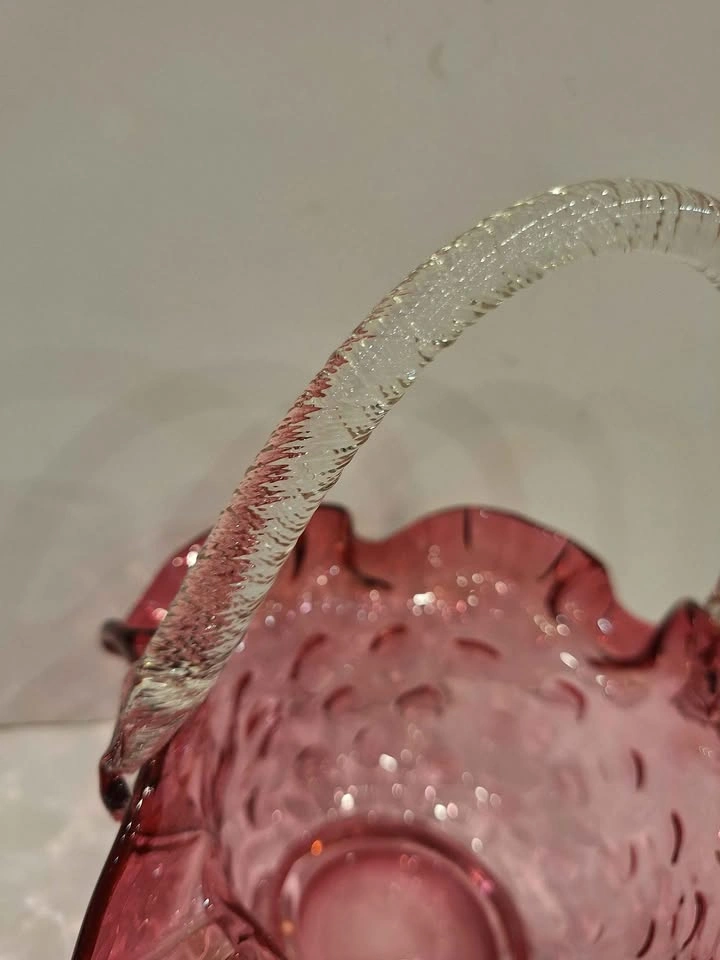 Fenton Dot Optic Cranberry Ruffled Rim W/Rope Handle - photo 4