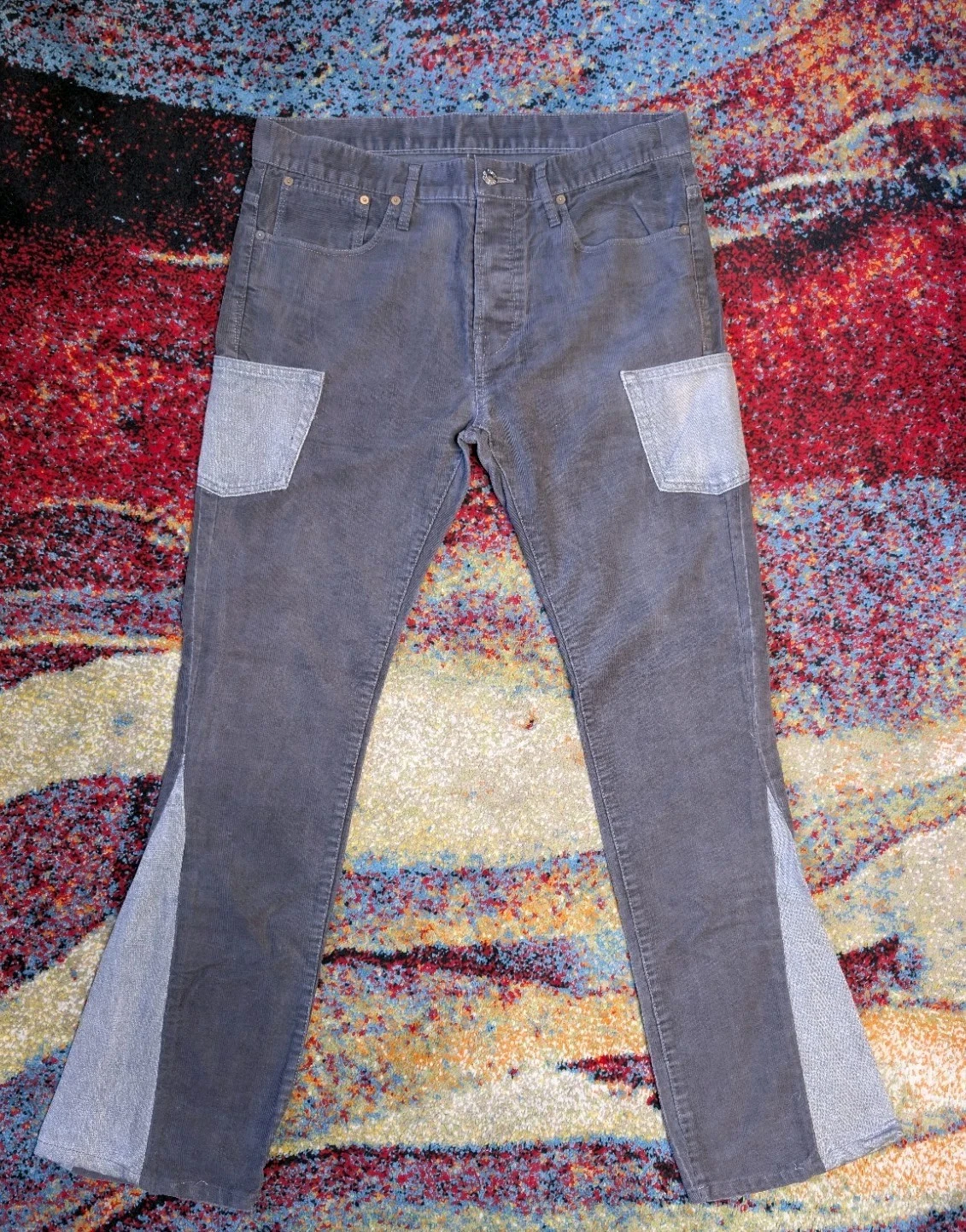 Helmut Lang Gray Corduroy Cargo Flared Jeans - Size 32