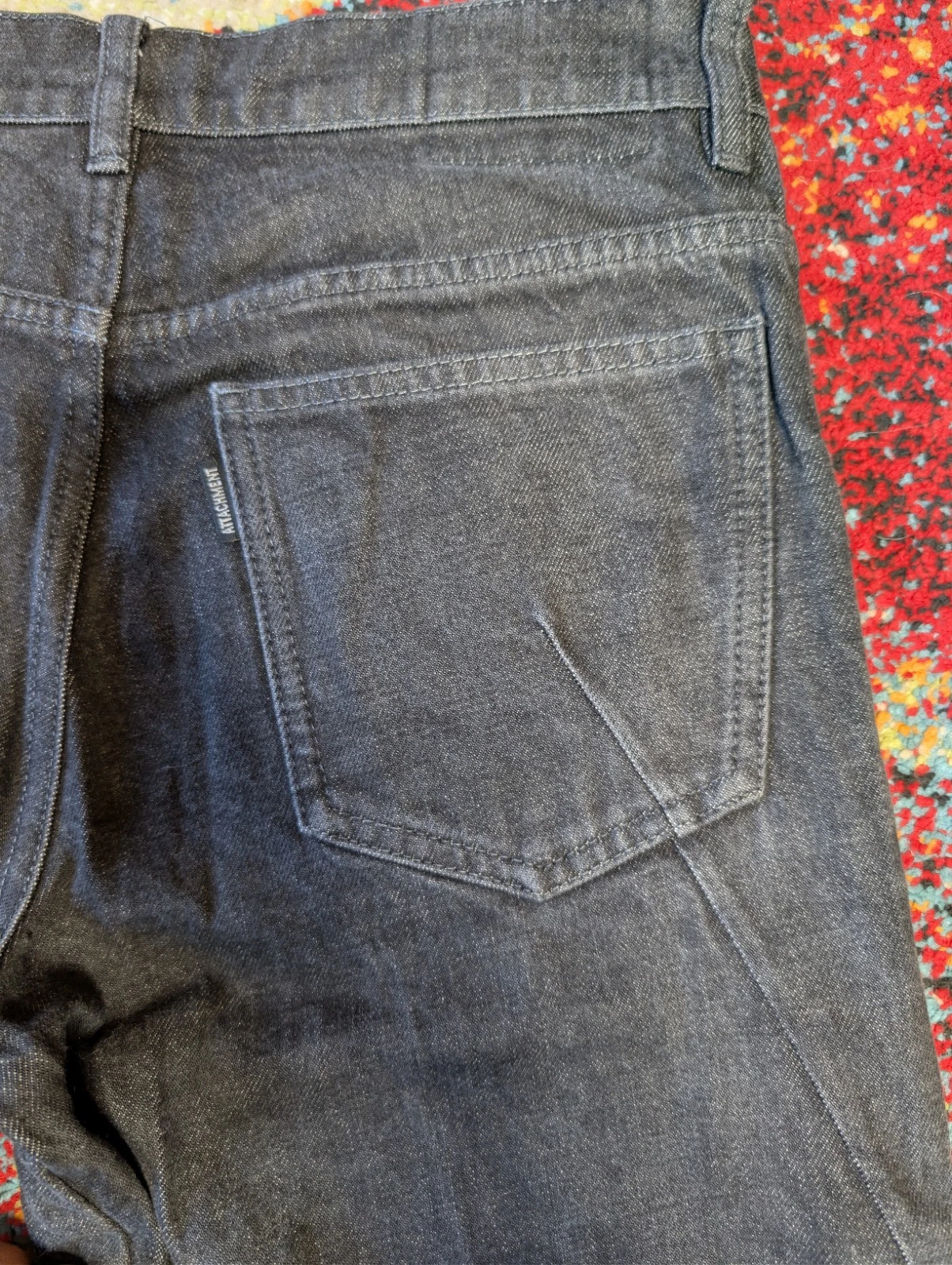 ATTACHMENT Gray Raw Denim Jeans w/ Curved Hem & Flare