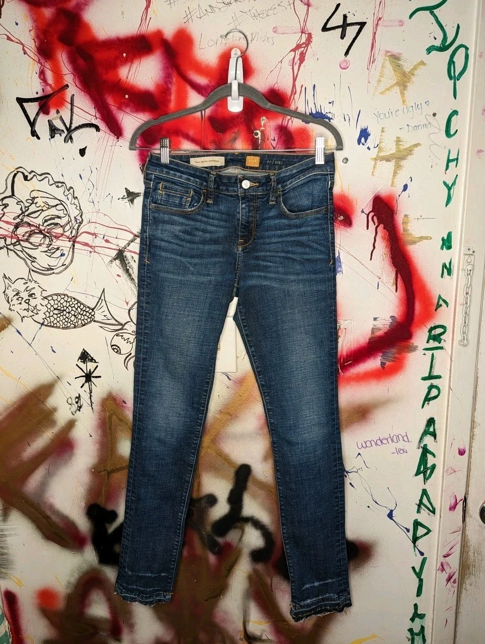 Pilcro Women's Skinny Jeans Blue Raw Hem Distressed Stretch 5-Po - photo 3