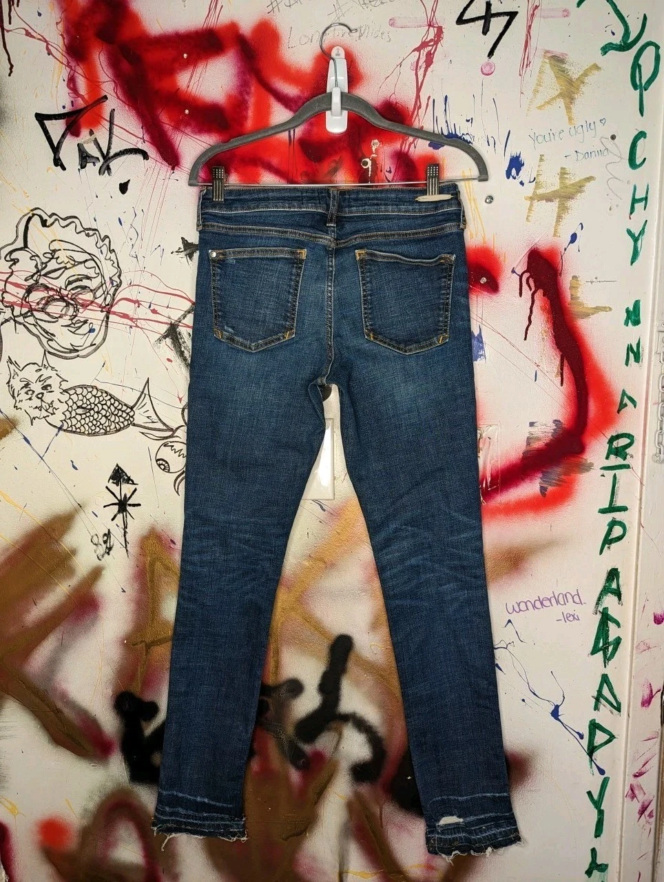 Pilcro Women's Skinny Jeans Blue Raw Hem Distressed Stretch 5-Po - photo 4