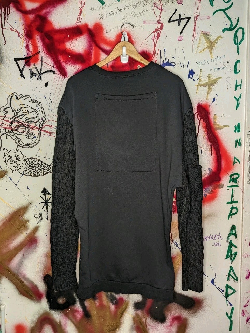 IKEA Men's Black Cable-Knit Sleeve Pullover Crew Neck Sweater - photo 2