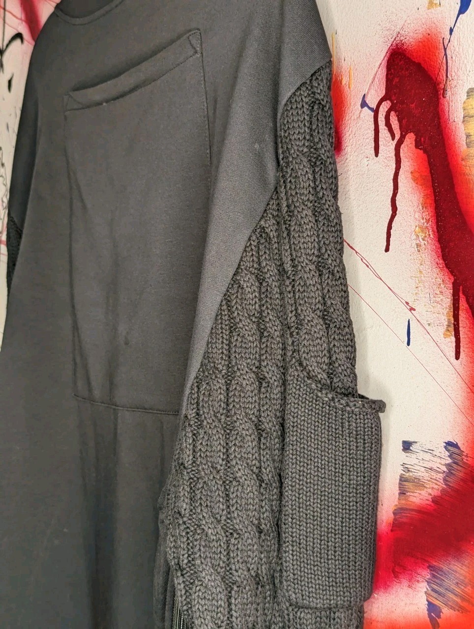 IKEA Men's Black Cable-Knit Sleeve Pullover Crew Neck Sweater - photo 3
