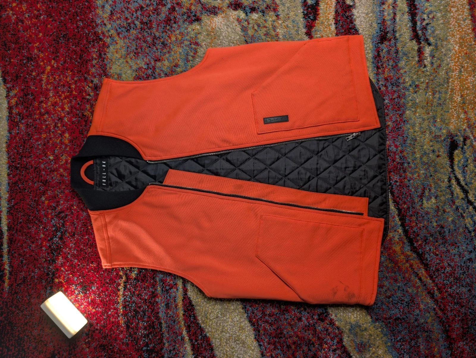 FULL-BK Orange Black Quilted Mid-Length Zip Vest Men Logo Casual - photo 5