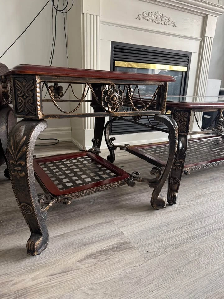 Wooden Glass Table Set with Metal Legs (3) - photo 2