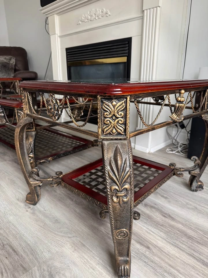 Wooden Glass Table Set with Metal Legs (3) - photo 3