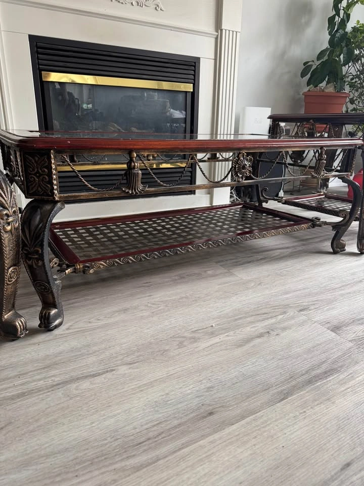 Wooden Glass Table Set with Metal Legs (3) - photo 4