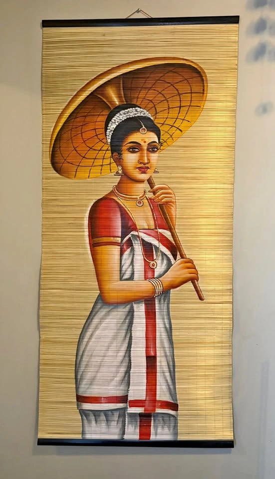 Traditional Indian Artwork (Woman with Palm Leaf Umbrella): $30