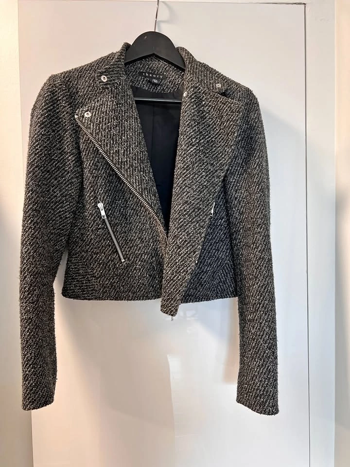 Theory Grey Cotton Moto Biker Twill Jacket