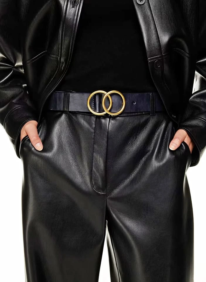 Aritzia Babaton Double Ring Black Leather Belt - Medium