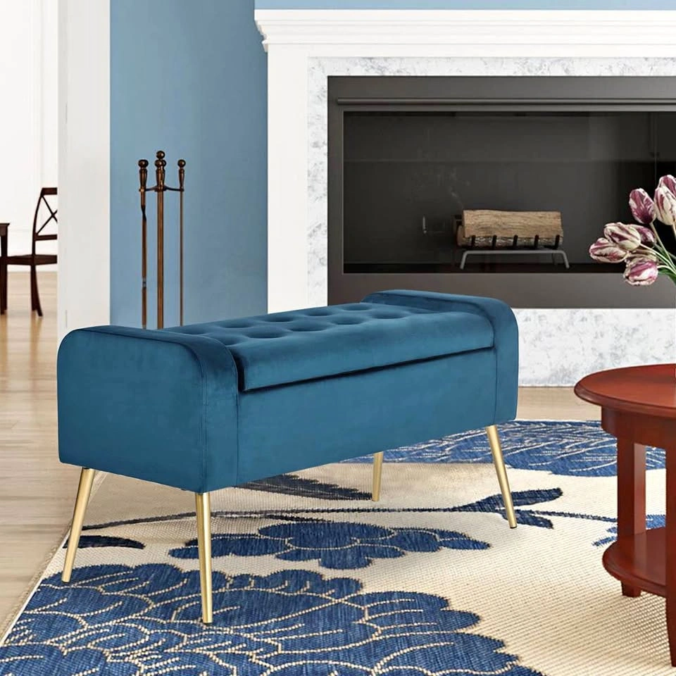 Velvet blue brand new storage bench