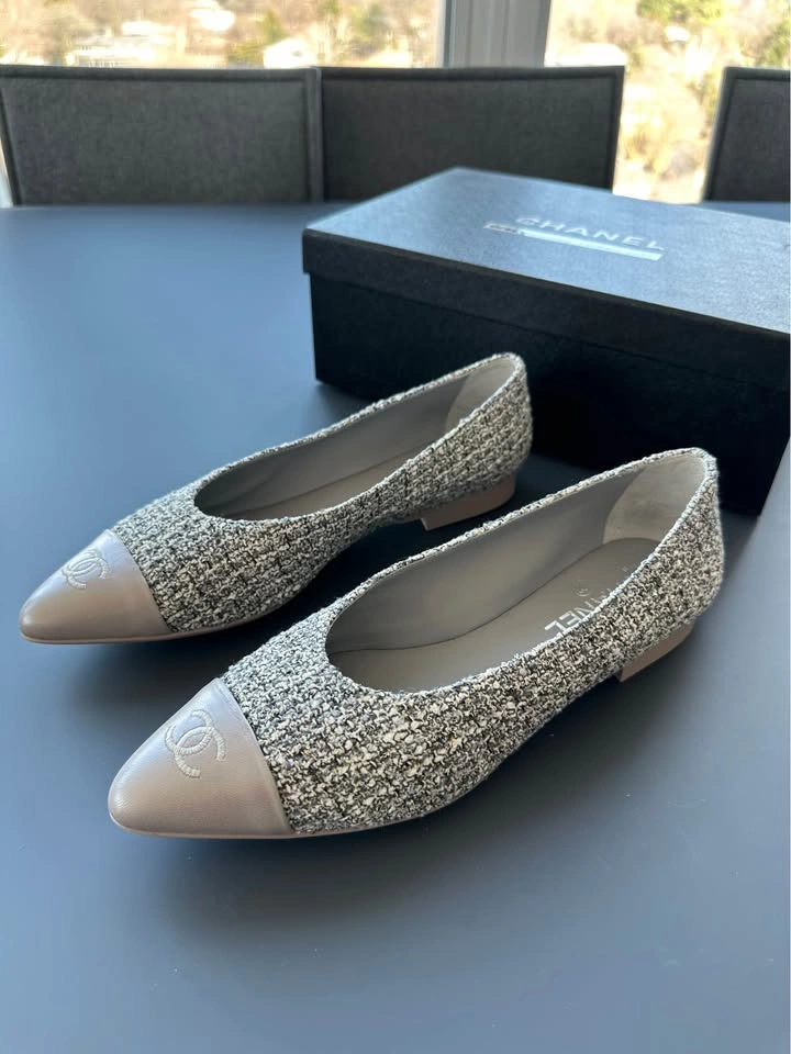 New Chanel Tweed Cap Toe Ballet Flats - photo 3