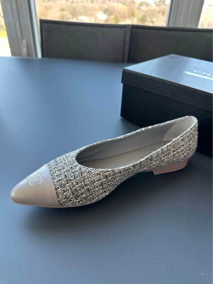 New Chanel Tweed Cap Toe Ballet Flats - photo 4