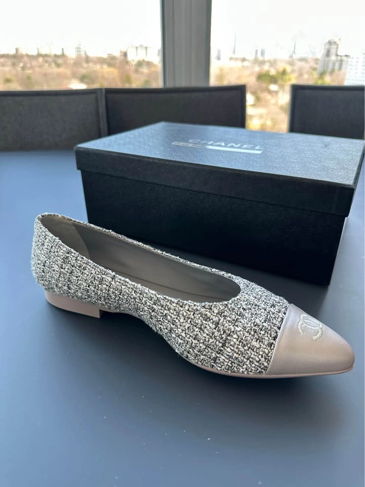 New Chanel Tweed Cap Toe Ballet Flats - photo 5