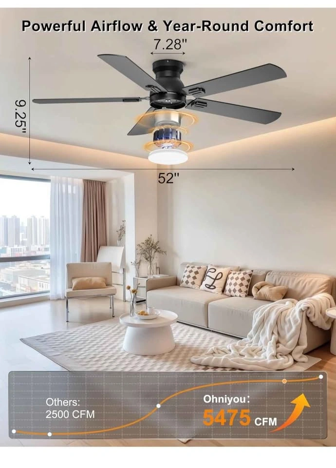 Ohniyou 52'' Low Profile Ceiling Fan with Light & Remote - photo 2