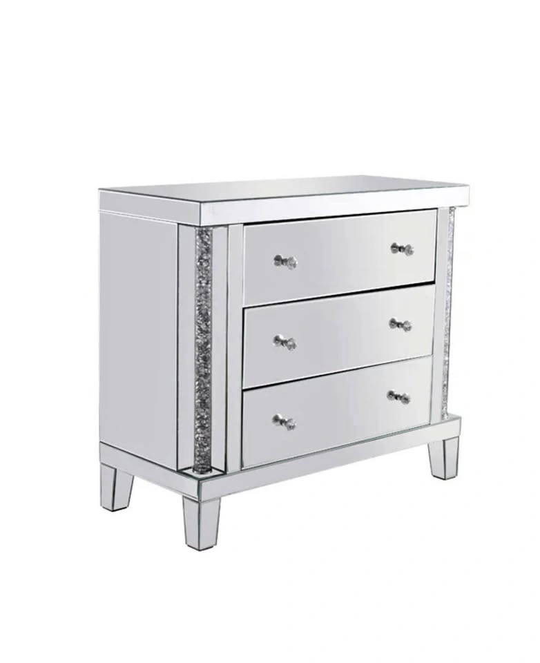 Mirrored 3 Drawer Dresser Silver Acrylic Diamond Panels