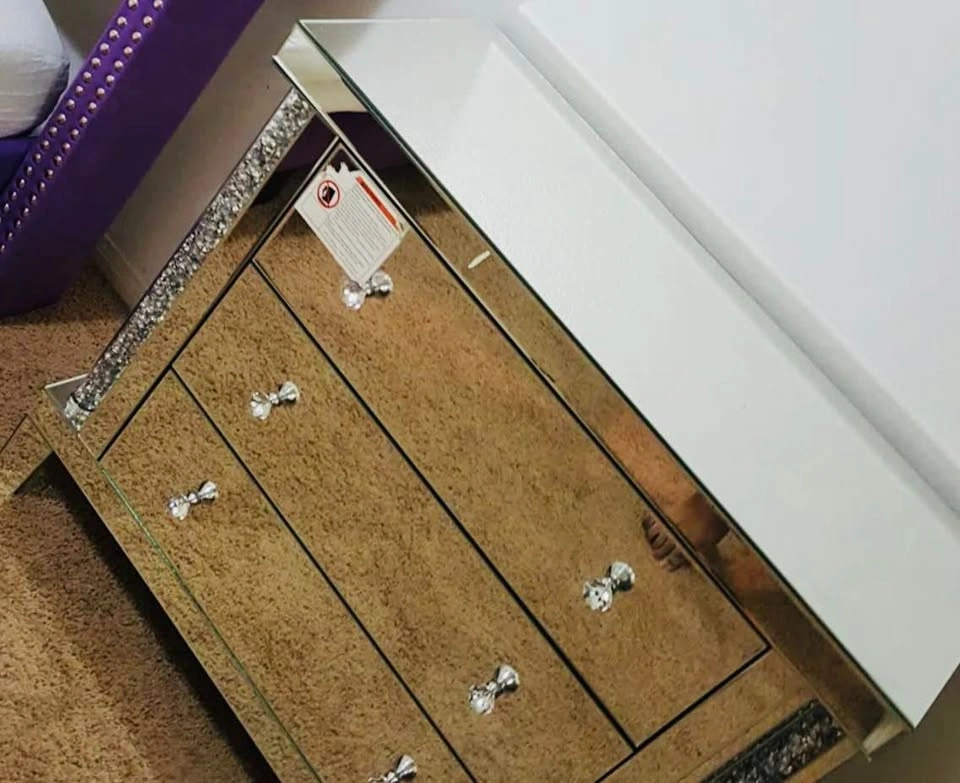 Mirrored 3 Drawer Dresser Silver Acrylic Diamond Panels - photo 3