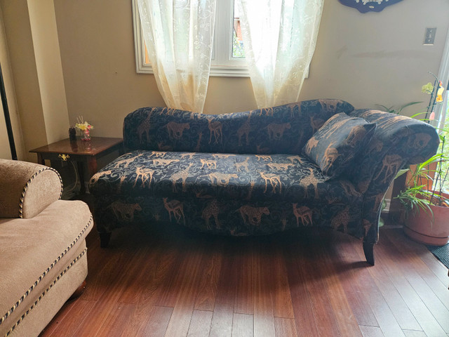African Animal Print Black and Gold Chaise Lounge Sofa