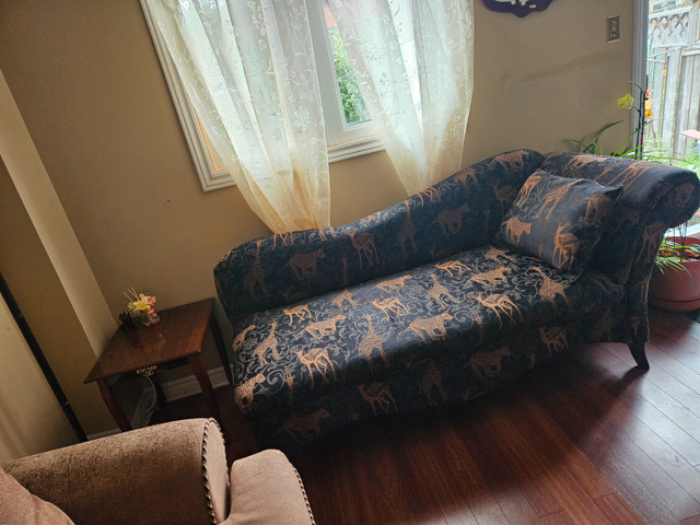 African Animal Print Black and Gold Chaise Lounge Sofa - photo 2