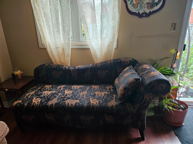 African Animal Print Black and Gold Chaise Lounge Sofa - photo 4
