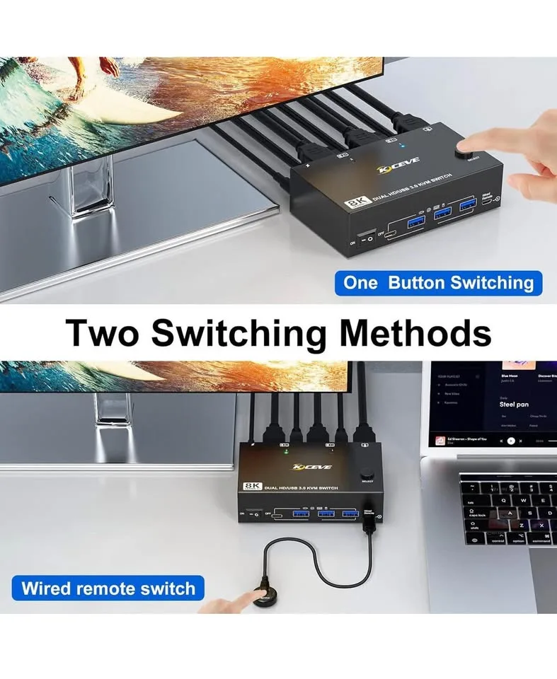 KVM Switch 2 Monitors 2 Computers BNIB image indicator(5)