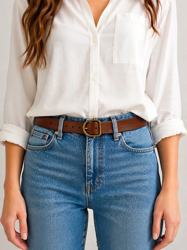 Ralph Lauren Brown Leather Belt with Brass Buckle