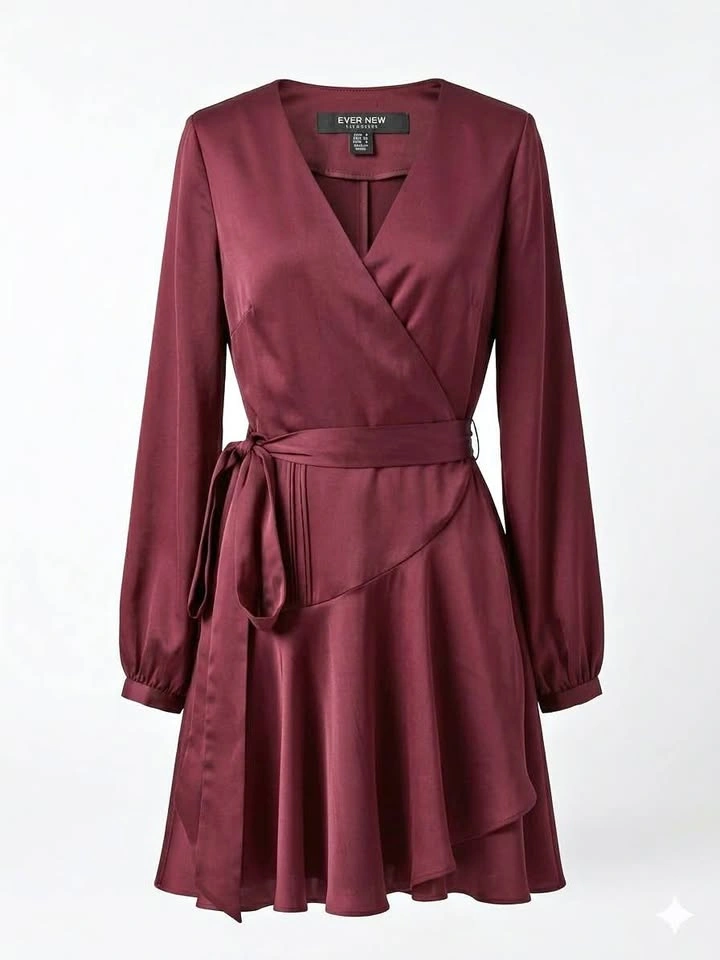 Ever New NWT Long Sleeve Wrap Dress Burgundy 4 (Fabric note)