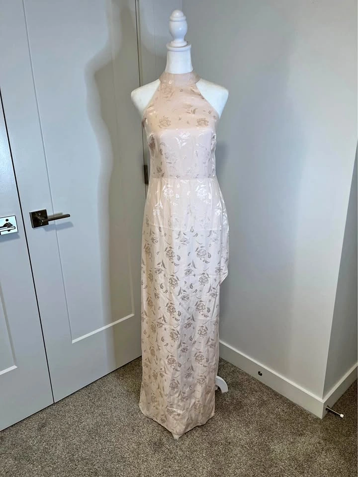 LULUS Blush Floral Halter Evening Gown (NWT)