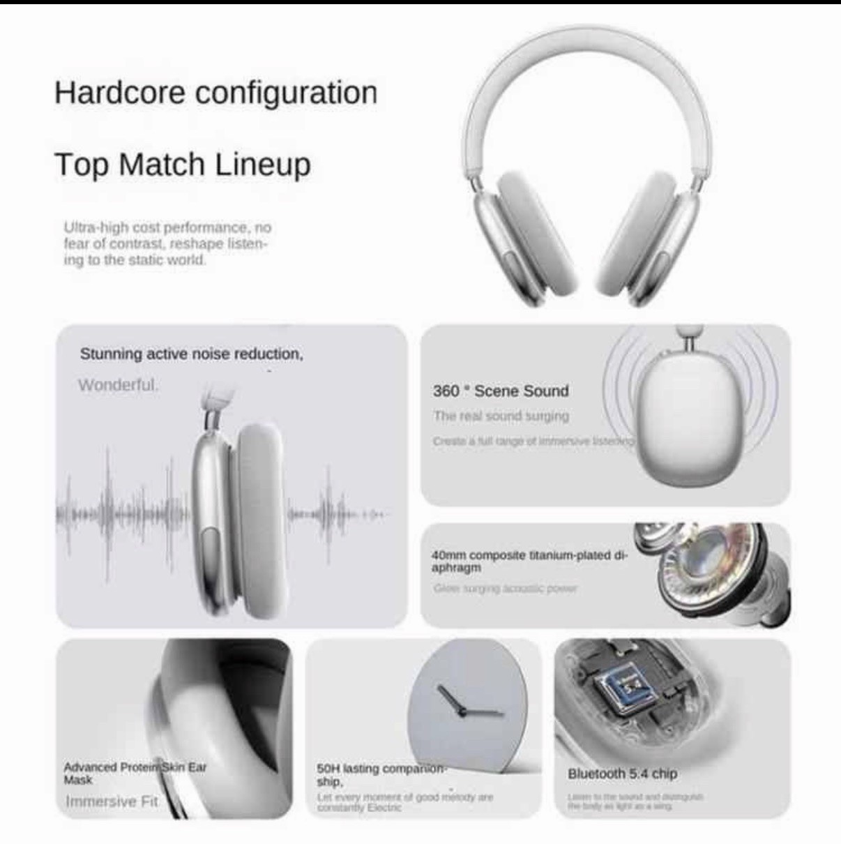 Wireless Bluetooth Over-Ear Headphones ANC 40mm Silver/Black - photo 3
