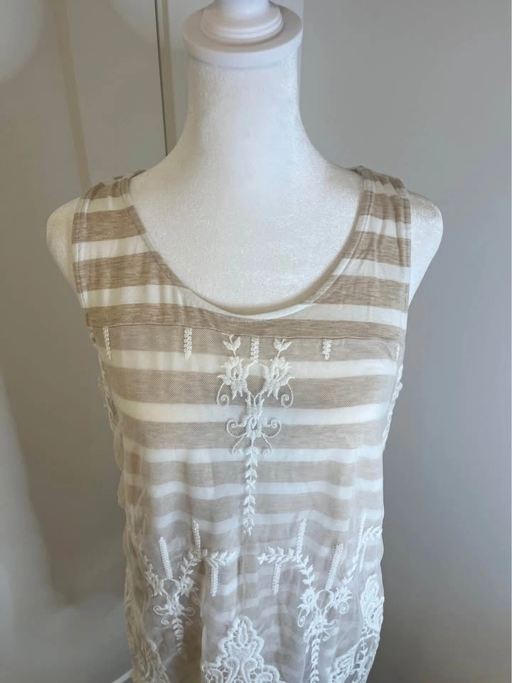 RICKI’s Beige & White Striped Lace-Trim Tank Top - photo 2