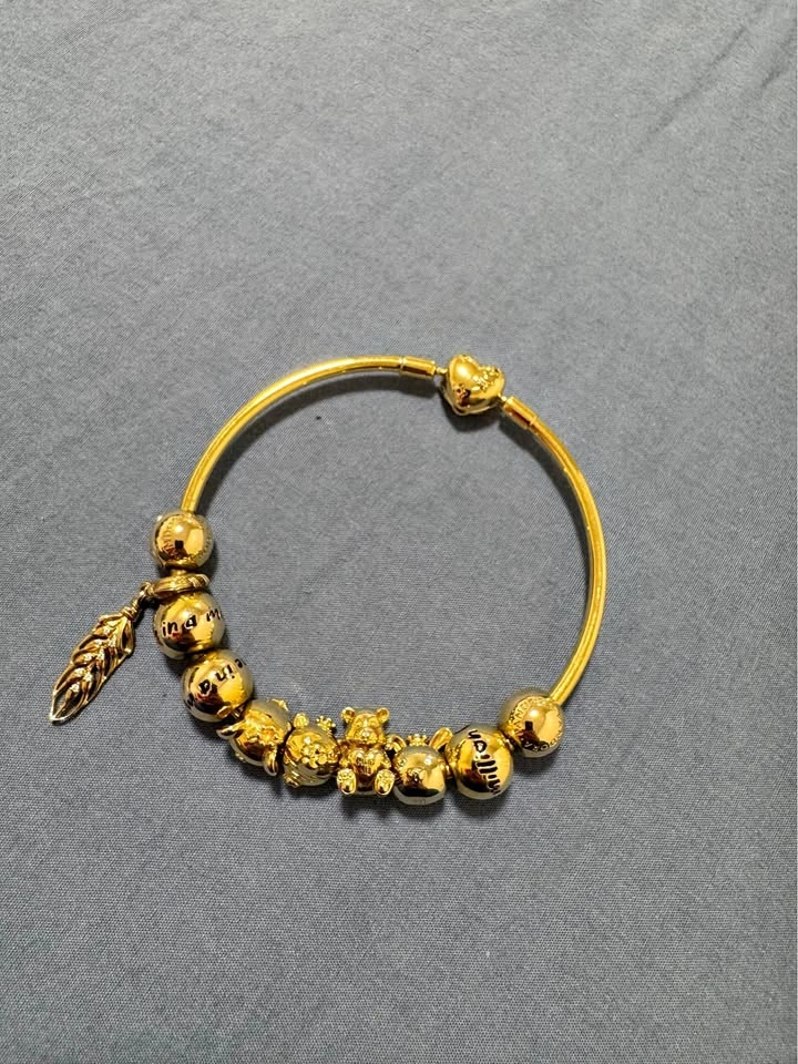 Pandora Gold Plated Bangle Bracelet with Disney Charms