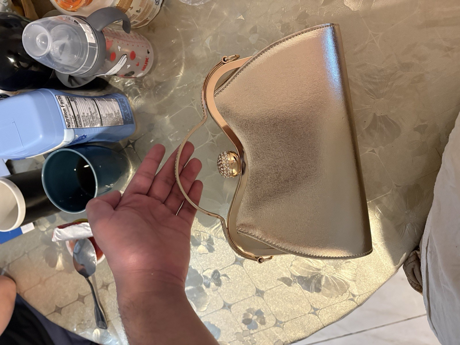 Gold Rhinestone Clasp Top Handle Party Clutch Bag with Detachabl - photo 2