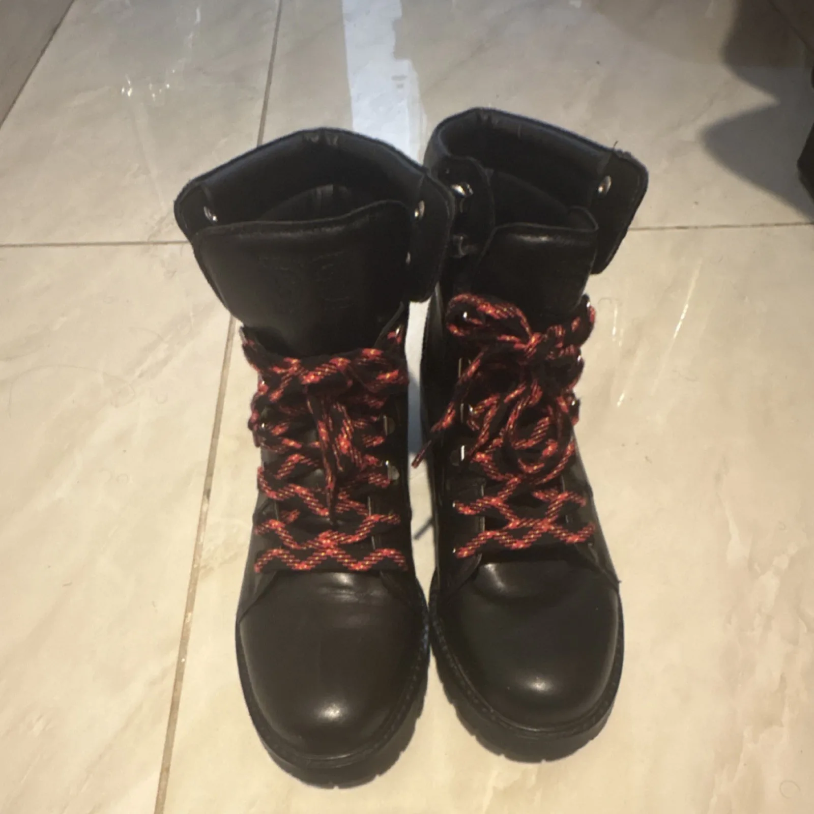 Sam Edelman Tamia Combat Boots Black Red Lace Up Women's US 9.5